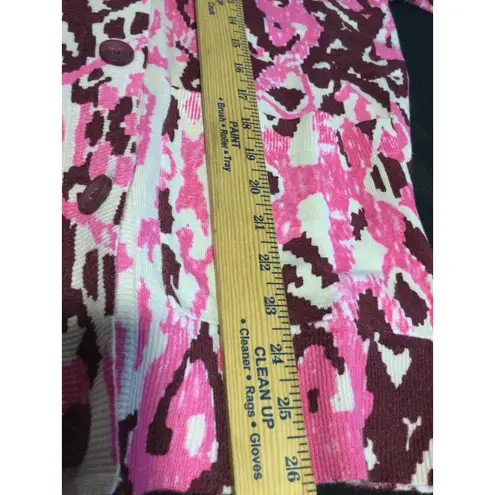 Kathy Ireland Pink Brown Abstract Knit Cardigan Sweater Pockets Medium