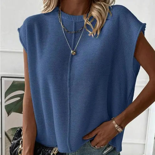Viral TikTok NEW Sleeveless Sweater Vest, Chic Casual Fashion Round Neck Knit Blue Size M