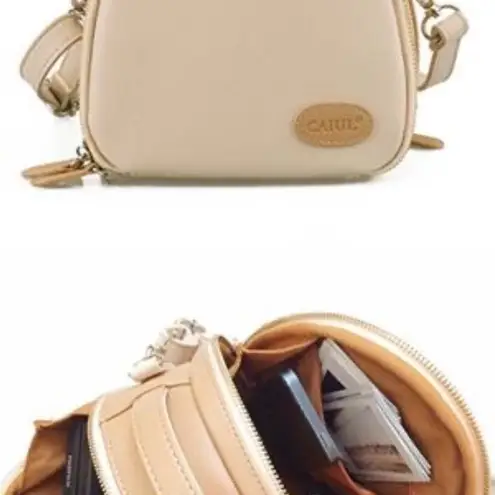 Cream and Tan Crossbody Bag with Structured Design