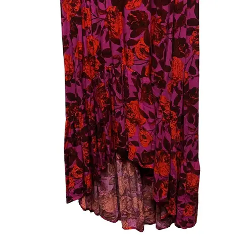 Abel the label  Dress Small High Low Maxi Purple Red Floral Short Sleeve Swing