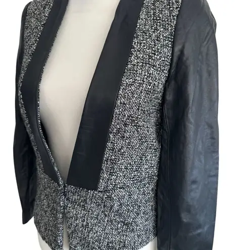 BY MALENE BIRGER Elegant Sway Chium Leather Tweed Blazer Jacket Size 36 US 4 NWT Black