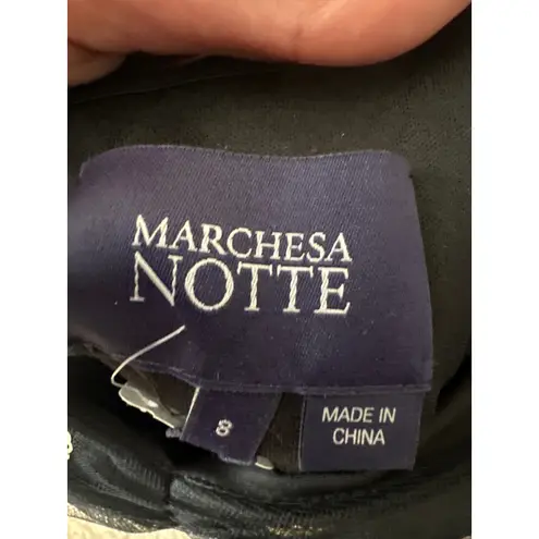 Marchesa Notte Strapless Black Gold Sequin Polka Dot Tulle Midi Dress 8 NWT