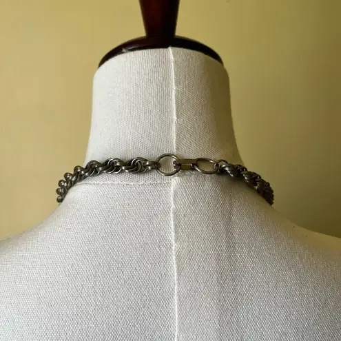 Vintage Silver Rope Twist Chain Necklace 19β Fold Over Clasp Unisex Indie Grunge