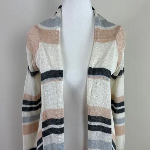 Lovestitch Loose Knot Striped Open Duster Cardigan Fringe Handkerchief Hem Sz M