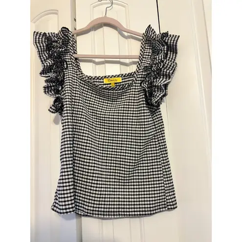 Gingham Checkered Ruffle Top By Circus NY Size L Black Size L