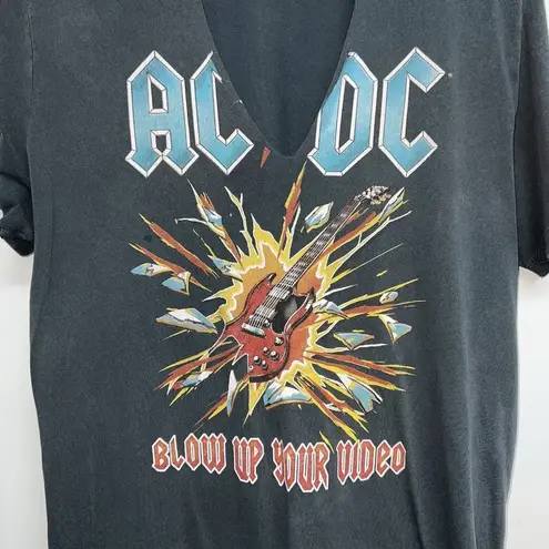 AC/DC AC DC Womens Graphic T-shirt Size 8 Gray Blue Cut Out Tee Blow Up Your Video