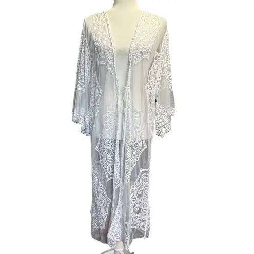 White Sheer Lace Kimono Duster Cardigan Size Small