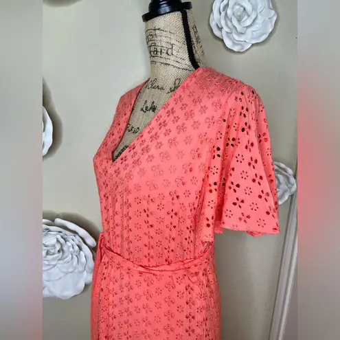 Preston & York NTM: Short Sleeve Coral Eyelet Maxi Length Belted Dress Size 8