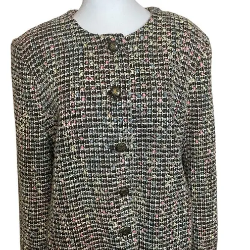 Vintage Koret Textured Boucle Tweed Button Lined Plaid Blazer 14 Career Office