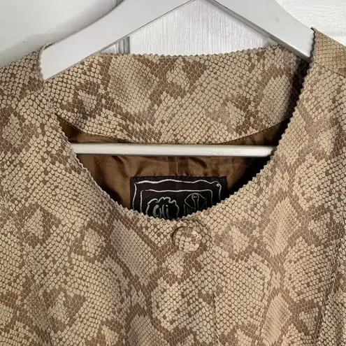 Chi by Falchi Collarless Snake Print Tan Cream Leather Jacket NWOT Plus Size 1X