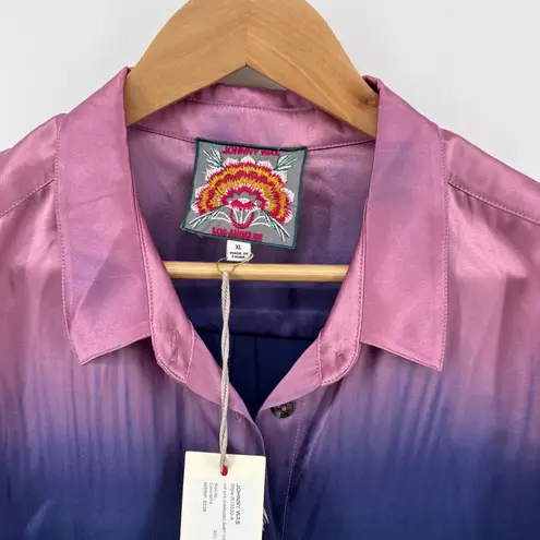 Johnny Was NEW NWT Dip Dye Oversized 100% Silk Shirt Tunic XL Pink Blue