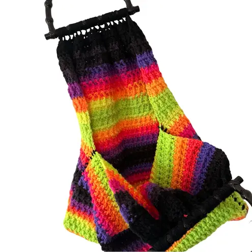 Handmade Crochet Rainbow Tote Bag Boho Retro Festival Market Style Bag