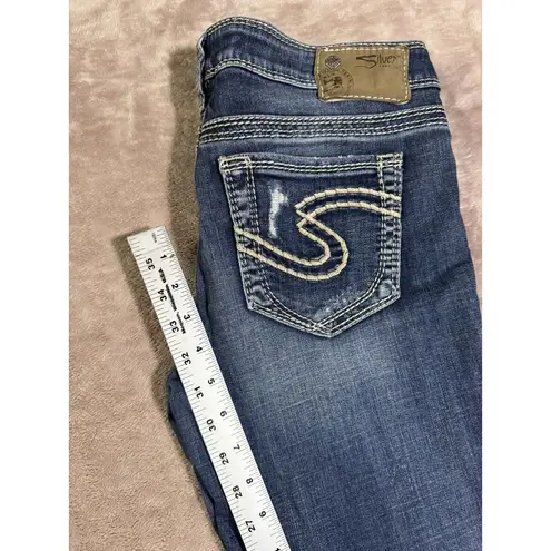 Silver Jeans Silver Aiko Women's Straight Low Rise Blue Denim Distressed Size 29