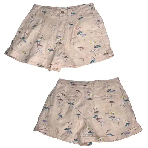 C&C California C & C CALIFORNIA Shorts 100% Linen Cuffed Beach Umbrella Novelty Print Size 6