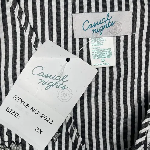 Casual Nights 3X Plus Size Black White Seersucker Zipper Maxi House Dress Robe