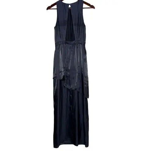 Tibi Flume Asymmetrical Silk Lined Wrap Sleeveless Maxi Halter Dress 8 Black
