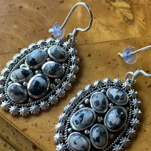 White Buffalo Sterling Silver Dangle Earrings Black