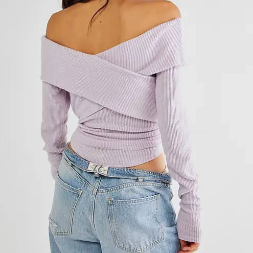 Free People  Marley Sweater Top Purple Ribbed Patrern