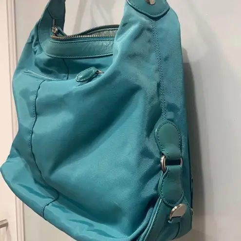 Tumi Womens Venice Hobo Nylon Leather Light Blue Teal Purse Shoulder Bag Satchel