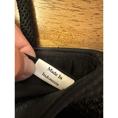 The Sak Elliott Lucca Knit Purse Black/Brown Crochet Zip Close Small Hand Bag