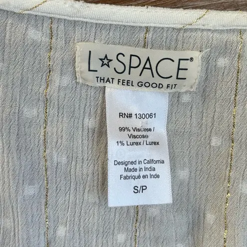 L*Space Stay Golden Dress White Long Sleeve Front Keyhole Gold Stripes Small