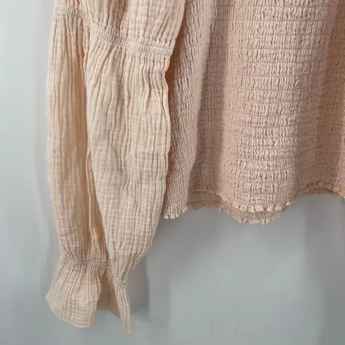 Bobi Blouse Large Smocked Bare Light Peach NWT Long Sleeve 100% Cotton Stretch