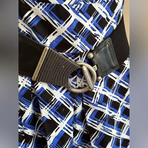 East 5th Street Black White Blue 3D Squares Dress SZ 16 pleated top and bottom