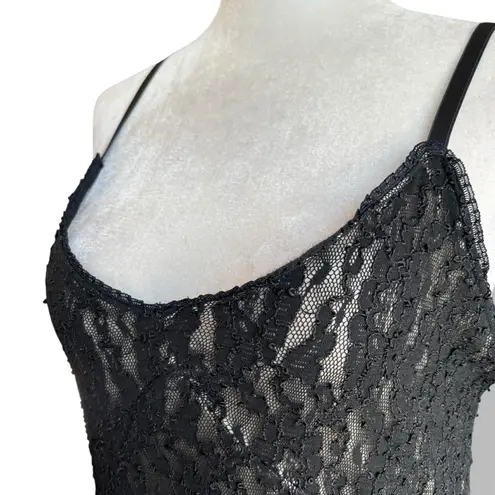 Vintage 90s Express Black Lace Slip Dress Nude Lined USA Made Medium Romantic