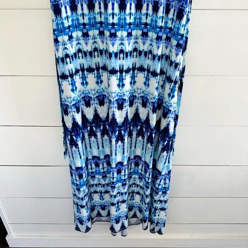 Eliza J Twist Front Knit Maxi Dress Tie Dye Blue White Size 12 NWT