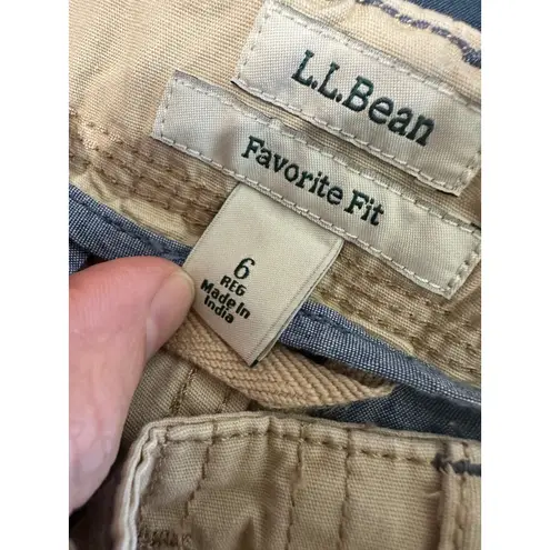 LLBean Favorite Fit Cargo Pants Khaki Women Size 6 Reg Cotton Blend Tan