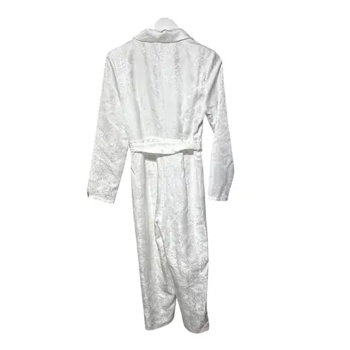 Lulus Upscale Romantic White Floral Jacquard Collared Jumpsuit 33221 Size M