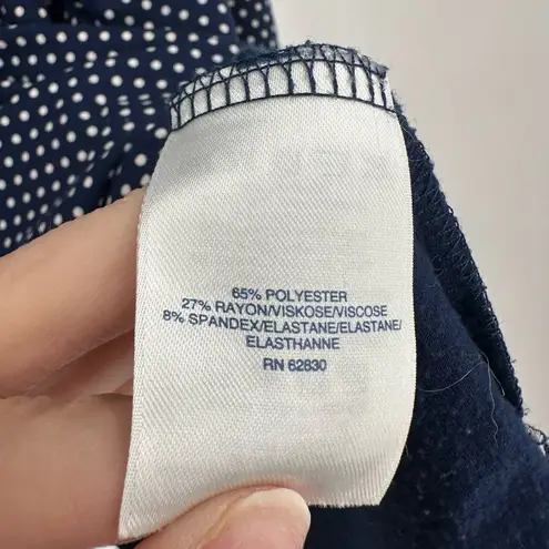 Lands’ End Women’s Navy Blue Polka Dot Shirt LS Crewneck Contrast Stripe Size 3X