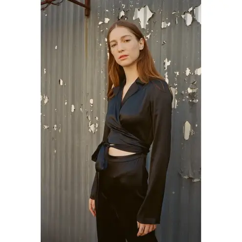 AREA NYC NWT Cassidy Black Silk Satin Crossover Front Jumpsuit Size 4