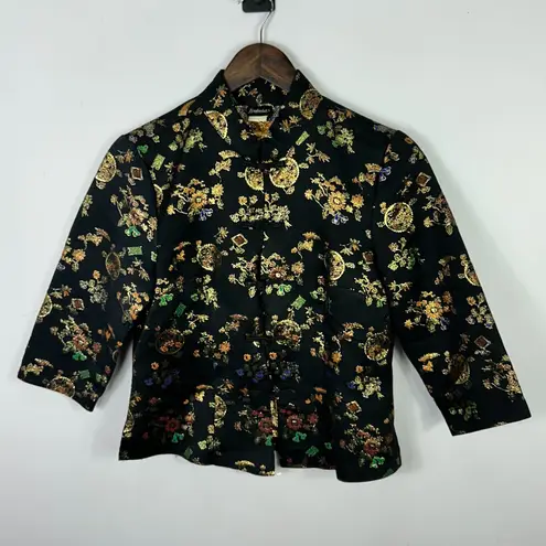 Frederick's of Hollywood Frederick's Hollywood Brocade Jacket Women 6 Black Gold Floral Y2K Whimsigoth