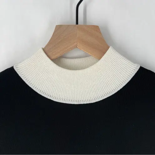 Calvin Klein  Ribbed Color Block Sleeveless Black White Mock Neck Top
