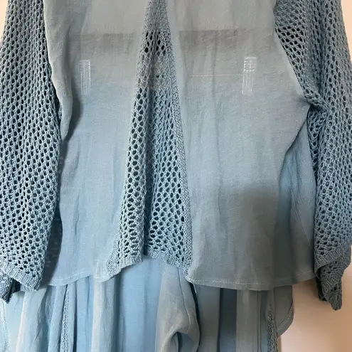 Elan Light Blue Tie Top & Pants Crochet