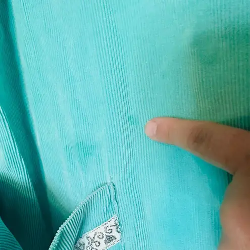 Vintage 80s Women's Teal Green Button Front Lace Detail Two Pockets Robe Gown