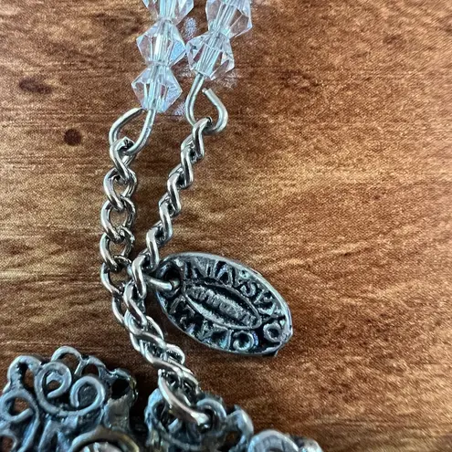 CLARA KASAVIN Beaded Evening Clutch Purse Silver Black Rhinestone Flowers Chain