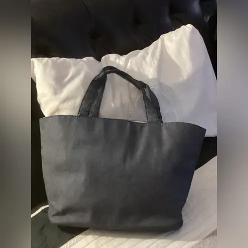 Victoria's Secret Dark Grey Denim Lace Corset Pink satin handbag purse tote bag Gray