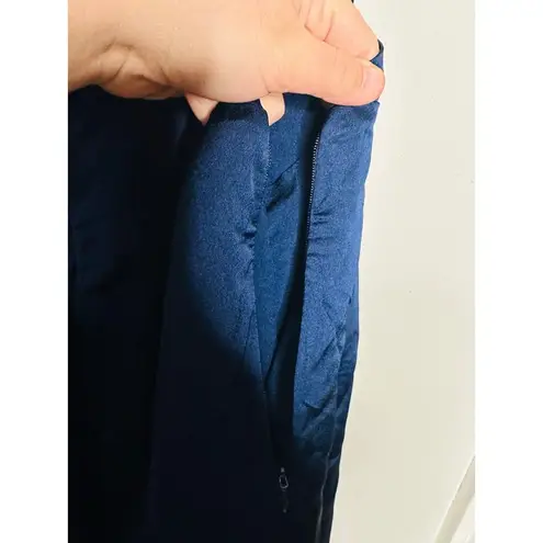 Milly Dark Blue Satin Asymmetrical Electra Adjustable Straps Slip Dress Size 0