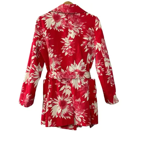 NWT Austin Reed Red Floral Retro Luxe Belted Double Breasted Blazer Jacket M Size M