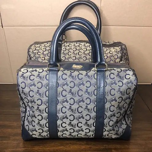 CELINE Navy Blue and Grey Monogram Boston Carry On Overnight Travel Bag 30cm