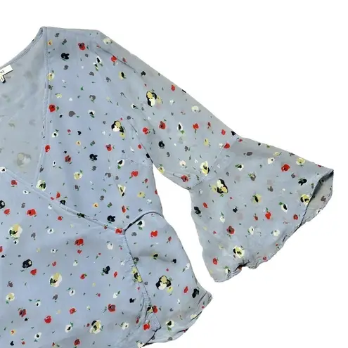 Ganni Serenity Blue Dainty Floral Georgette Wrap Top Blouse US S