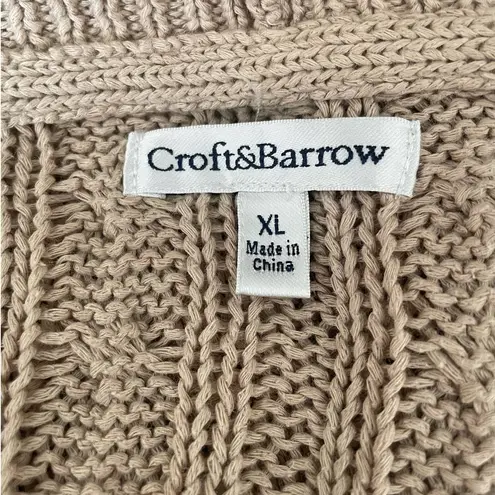 Croft & Barrow  Open Cardigan Women Sweater XL Tan Crochet Open Knit Neutral