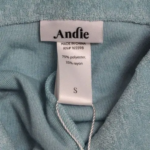 ANDIE NWT Cropped Button Up Blue CABLU Textured Collared Short Sleeve Shirt S