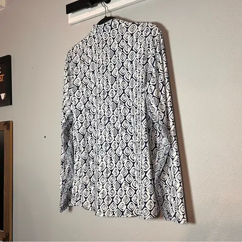 SanSoleil Long Sleeve Top 1/4 Quarter Zip Navy Blue Geometric Patterned Size XL White