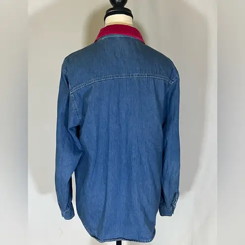 Bobbie Brooks Denim Long Sleeve Embroidered Christmas Scene Blue Size M