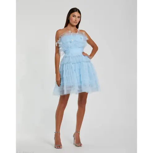 Mac Duggal 20529 Powder Blue Feathered Strapless Tulle Fit & Flare Party Dress 8