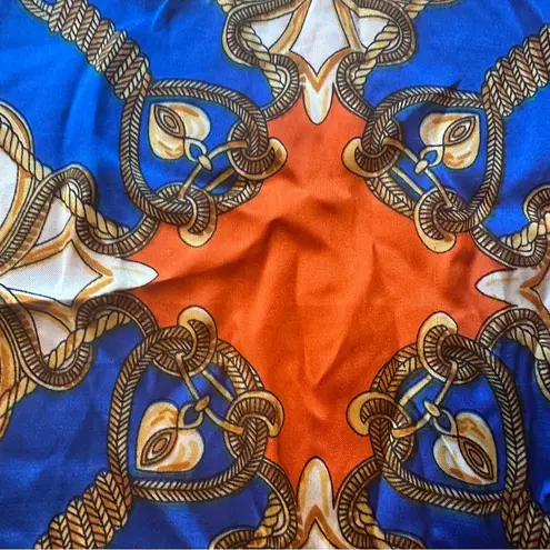Vibrant Vintage Orange Blue Gold Chain Tassel Rope Scarf Wrap Hearts