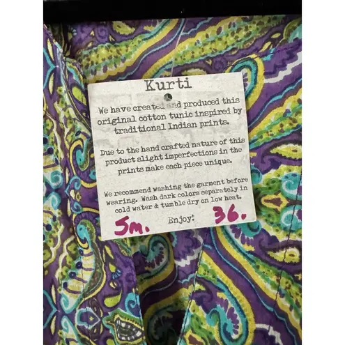 NWT Indian Cotton Kurti Kurta Tunic Women’s Size Small Purple Green Top